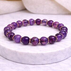 Purple Agate Stone 8mm Beads Stretch Bracelet Crystal Reiki Healing Jewelry